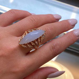Luca Carati Chalcedony Gemstone & Diamonds Ring 18K Rose Gold 0.78Cttw Size 6.5